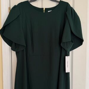 NWT Calvin Klein Emerald Green Flutter Sleeve Sheath Dress 22W Plus Size
